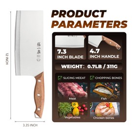 ZHANG XIAO QUAN SINCE 1628 7.3” Meat Cleaver, 40Cr13 Chinese Chopper Slicing Knife Chinese Chefs Knife Wood Handle