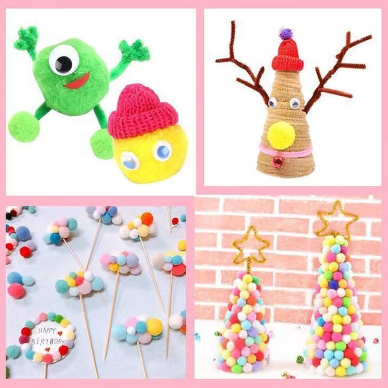 Pack of 100 Colourful Pompoms for Crafts, Colourful Pompoms, 30