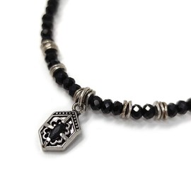 Mens Necklace Black Glass Beads Adult, Alloy, Iron, Acrylic, Glass Beads