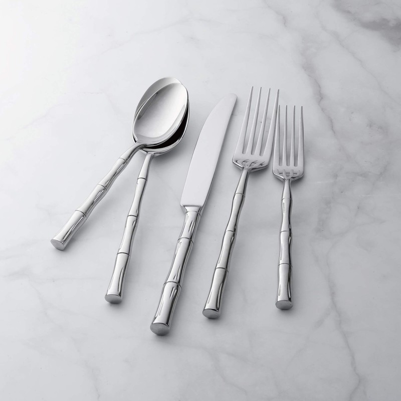 Supreme Housewares 20-Piece Bamboo Shaped Flatware Set, 18/8 Stainless Steel