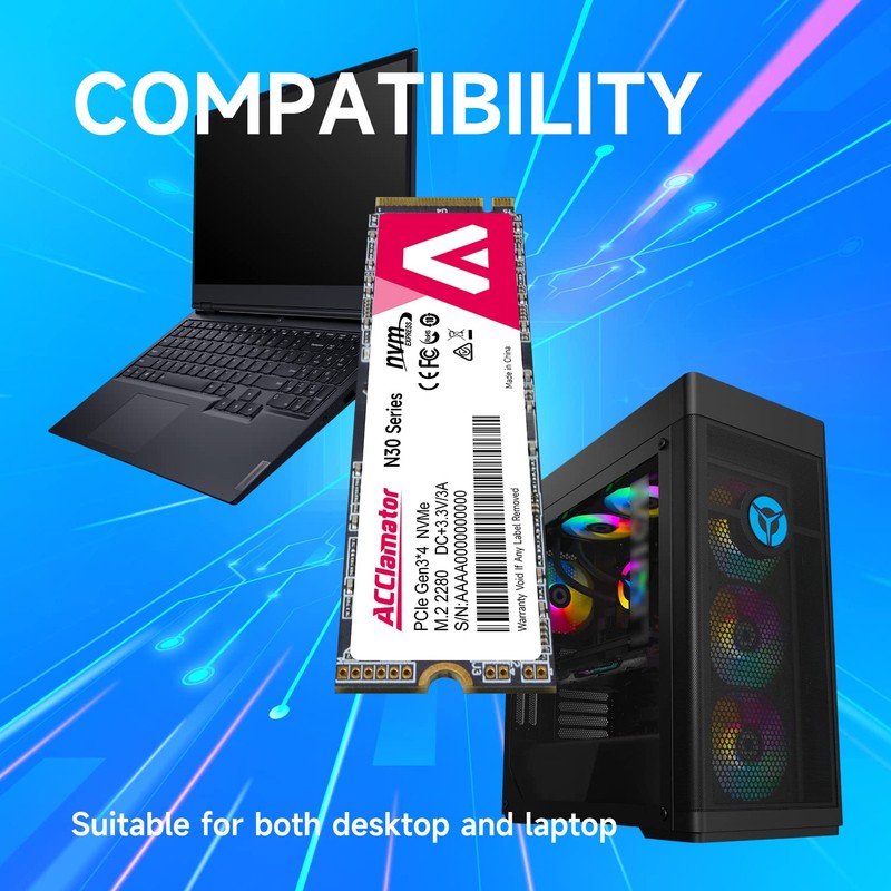Acclamator 512GB SSD NVMe M.2 2280 PCIe Gen3x4 Internal Solid