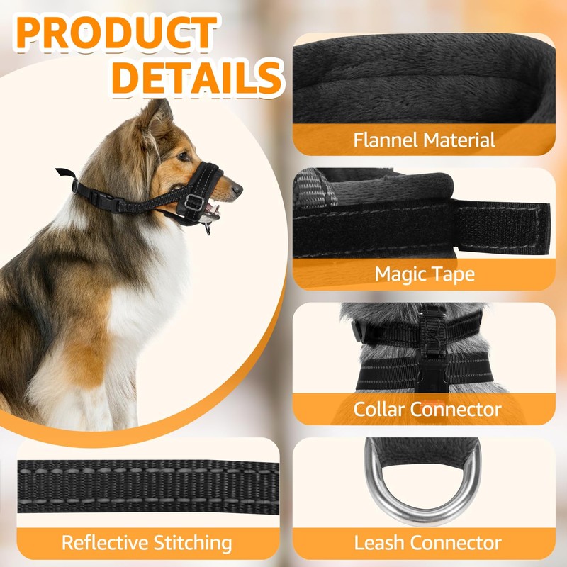SlowTon Nylon Dog Muzzle, Adjustable Loop, Soft flannel Padding, Comfortable