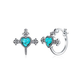 Cross Turquoise Hoop Earrings 925 Sterling Silver Vintage Heart Green Turquoise Cross Hoop Earrings for Women Gifts