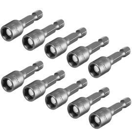 Saipe 10pcs 10mm/3/8" Magnetic Nut Driver Set, 2"/48mm Length 1/4-Inch Hex Drive Power Nut Driver Drill Bit for Impact Drill, Metric Nut Setter Socket Wrench Screw for Power Tools