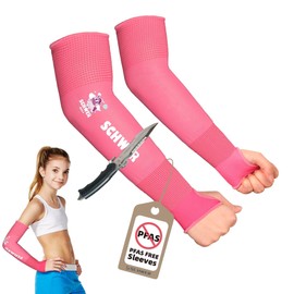 Schwer ANSI A6 Cut Resistant Arm Sleeves for Kids,Anti-friction, Anti-scratch,Kids Arm Compression Sleeves for Gardening, Outdoor activities, Sports，DIY (1 Pair, Pink)