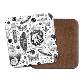 Witchcraft Square Coaster - Pattern Stars Witch Coven Magical Ritual Witchcraft Spiritual Men Women Friend Kitchen Drink #82788