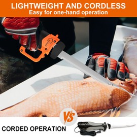 VynNetic Cordless Electric Fillet Knife for Fish With Non-Slip Grip Handle & 4 Ti-Nitride S.S. Coated Non-Stick Blades, Rechargeable Electric Knife with 2 Batteriess Charger amd Case For Fishing