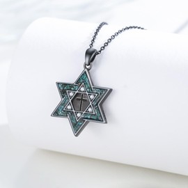 Kootwo Star of David Necklace 925 Sterling Silver Black Cross Pendant Necklace Turquoise Christian Jewelry Gifts for Women Men