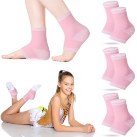 3 Pares Mangas de Compresión de Tobillo para Niños para Tobillera Calcetín con Soporte para Arco de Pie para Niñas Tobillo Deportes Correr Danza Fitness Gimnasia (Rosa, L)