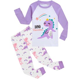 Little Hand Girls Dinosaur Pajamas Toddler Long Sleeve Purple Pyjamas Fall Dino Jammies for Kids 4t