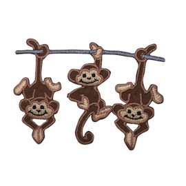 Three Monkeys - Hanging on a Limb - Embroidered Iron on Patch