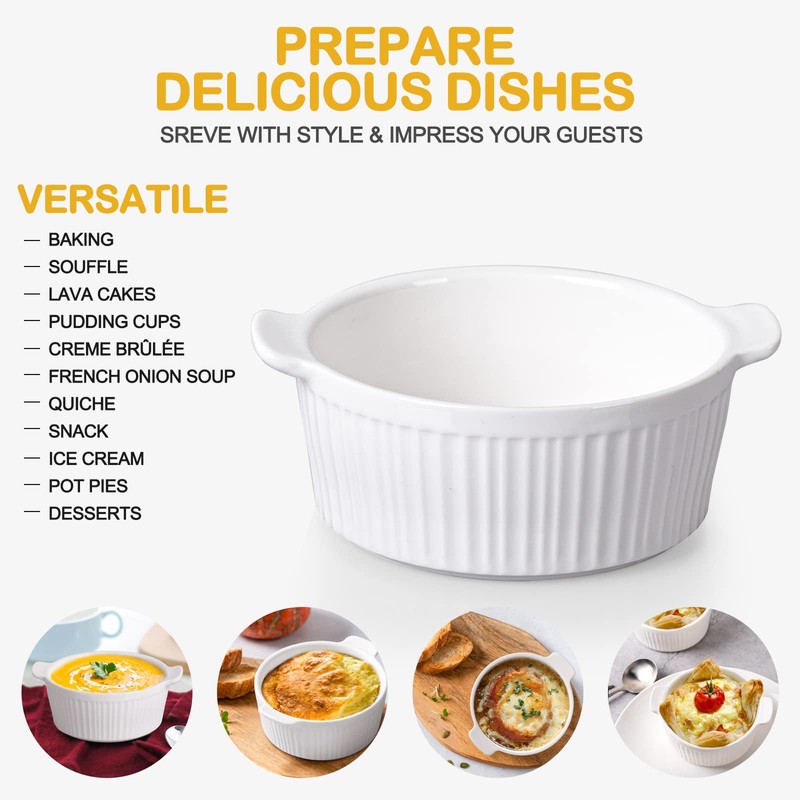 Delling Ramekins with Handle, 6 PACK Soup Bowls for French