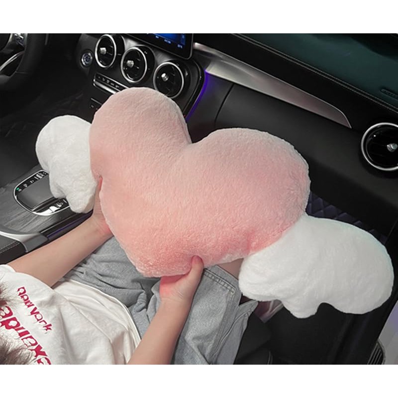 JOSON Heart-Shaped Angel Wings Car Headrest Set, 2-Piece, Soft Cushion,