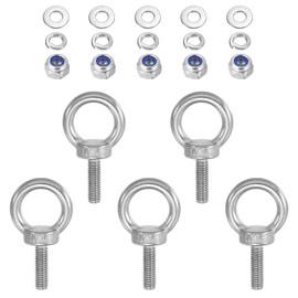 TA-VIGOR 5Pcs M6 x 20mm Lifting Long Eye Bolt, 304 Stainless Steel Wall Expansion Anchor Bolts, Masonry Concrete Screws Shoulder Eyebolt Lifting Ring with Nuts Washers for Hanging Hammock Article