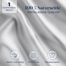 DREAMZIE Silk Pillowcase 50 x 70 cm for Hair and Skin, Pillowcases Silk 19 Momme (Silver-Grey, 1 Piece)