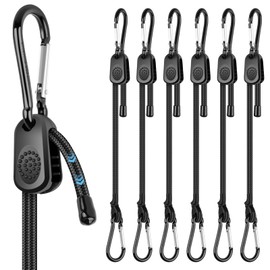 Adjustable Tensioning Elastic Straps with Carabiner Hooks, Pack of 6 Expander with Carabiner, Superior Rubber Tensioner, Luggage Tensioner for Sun Sail, Garden Tools, Load - Freely Adjustable Length