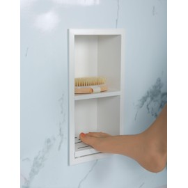 IKITRAEE Shower Foot Rest for Shaving Legs,Double Layer Niche for Footrest,Shower Footrest for Insert Wall,Stainless Steel 304，Matte White,12.2 in x 4.8 in x 3.9 in