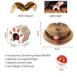 Planatex Kitty Kurlz Cat Toy, Magic Organ Cat Scratching Board, Foldable Cardboard Accordion Scratcher with Bell Ball, Interactive Pet Toy for Indoor Cats, Mental & Physical Stimulation