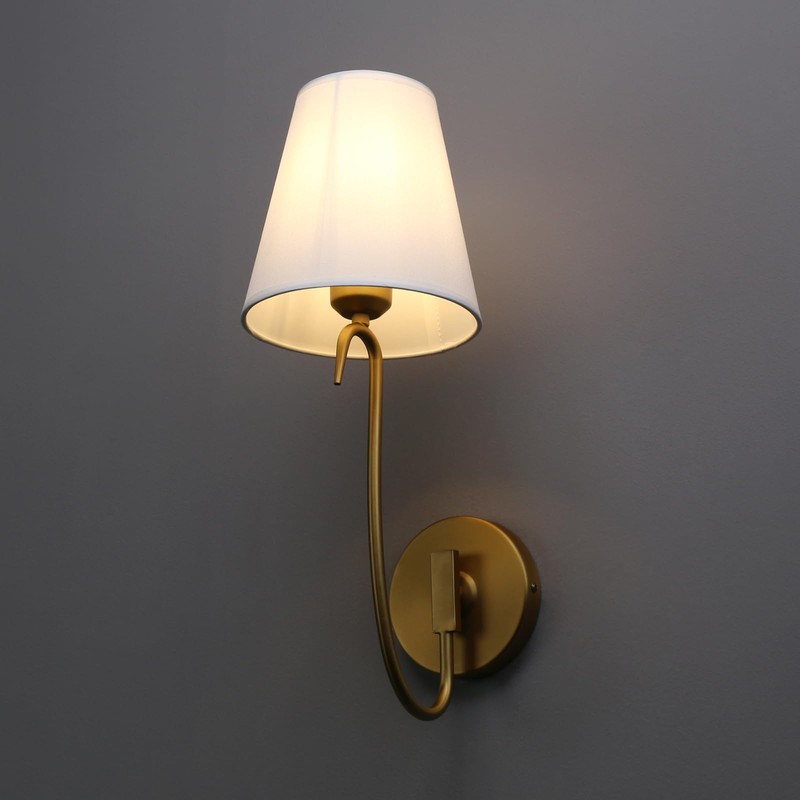 PERMO Antique Goose-Neck Wall Sconce with White Fabric Shade Hardwired