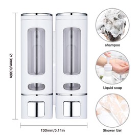 Kytree White Soap Dispenser Wall Mounted, 400ml Bathroom Shower Dispenser, Shower Pump Dispenser and Organizer for Bathroom Kitchen Hotel, Refillable Liquid Lotion Soap Dispenser (2Pcs)