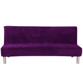 MIFXIN Armless Sofa Bed Cover Stretch Futon Slipcover Plush Thicker Solid Color 3 Seat Full Folding Sofa Couch Futon Furniture Protector Without Armrests (Purple)