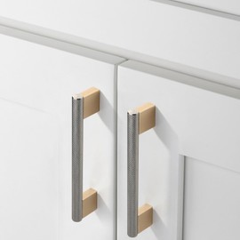 Coinkoly 10 Pack 3.75"(96mm) Gold and Brushed Satin Nickel Cabinet Pulls Knurled Kitchen Cabinet Handles Drawer Pulls Cupboard Hardware for Cabinets