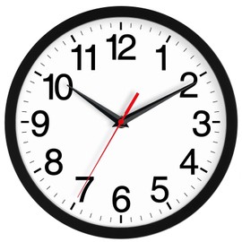 Rohioue 12 Inch Wall Clock Modern Battery Operated Silent Non Ticking Analog for Bedroom Office Living Room Home Kitchen Bathroom(Black)
