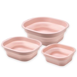 Collapsible Wash Basin Set of 3, Foldable Large Medium Small Wash Basins, Portable Plastic Basins for Laundry, Bottles, Travel, Camping (Pink)