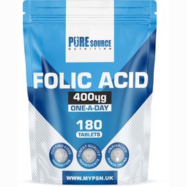 Folic Acid Tablets 400 mcg Vegan Vitamin B9 Tablets - Pregnancy Care - Normal Function of Immune System & Supports Maternal Tissue Growth - Reduce Tiredness and Fatigue by PSN (180 Tablets)