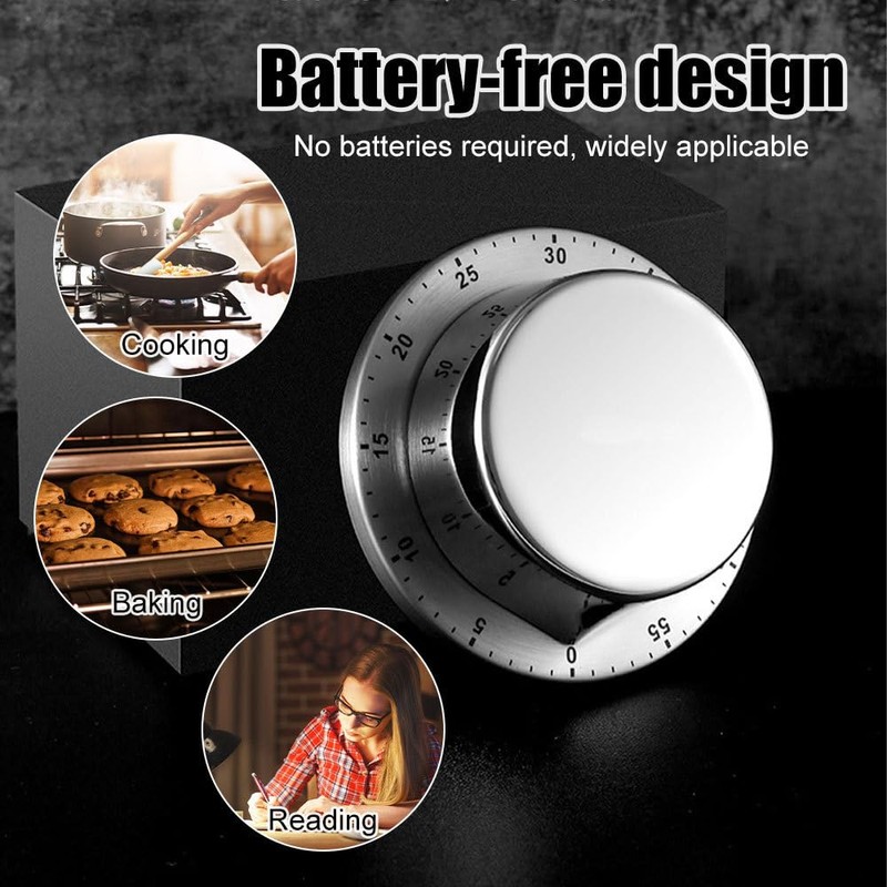 Kitchen Cooking Timers,Magnetic Adsorption Mechanical Desk Timer Stainless Steel Chassis