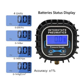 Interstate Pneumatics TG2022-D Square Digital Tire Pressure Gauge, 2-1/2 Inch Dial Size with 1/8 Inch NPT Bottom Connector and Rubber Protector- Display Pack