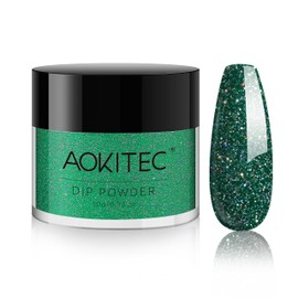 Aokitec Dipping Powder 28g, Sparkling Green, Nail Powder for Strong Nail Art, Long Lasting Dipping Nails, Acrylic Dipping Powder for Nail Starters & Professionals, Air Dries Quickly