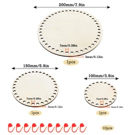 Basket Floors for Crocheting, Pack of 3, Natural Wood Basket Base, Circle Blank Wooden Base for Crocheting, 10/15/20 cm, Crochet Basket, Wooden Base for DIY Basket Weaving