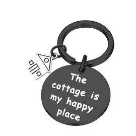 PLITI Camping Gift Cottage Key Chain Vacation House Keychain The Cottage is My Happy Place Retirement Gift (happy cottage bl)