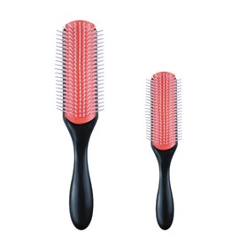 2 PCS Hair Brushes for Curly Hair, VEGCOO 9-Row Cushion Brush Nylon Bristle with Anti-Static Rubber Pad, Styling Hairbrush Tools for Blow Drying Hair Styling, Separating, Detangling, Shaping (2 Sizes)