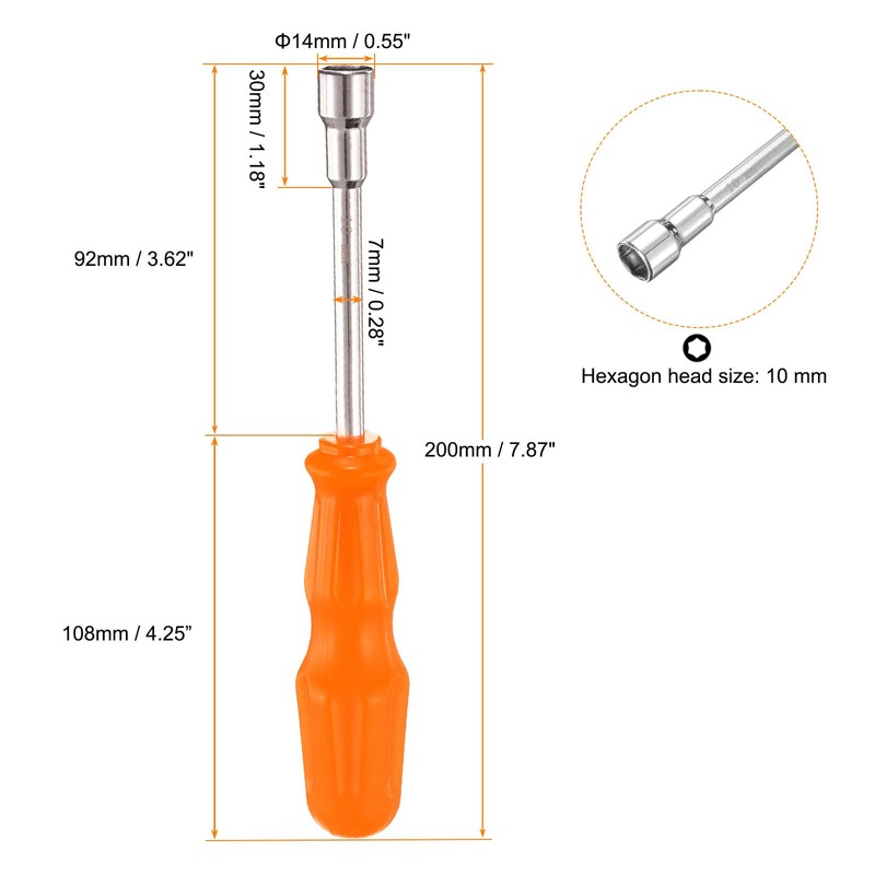 HARFINGTON 2pcs Metric Nut Driver 10mm Dia 92mm Shank 6