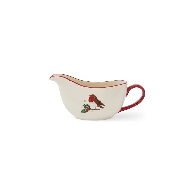 Cooksmart Christmas Robins Retreat Stoneware Gravy Boat