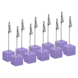 PATIKIL Place Card Holder, 10 Pack Memo Clip Holder Stand with Alligator Clasp Table Number Holders Wooden Base for Pictures Note Card Paper, Purple