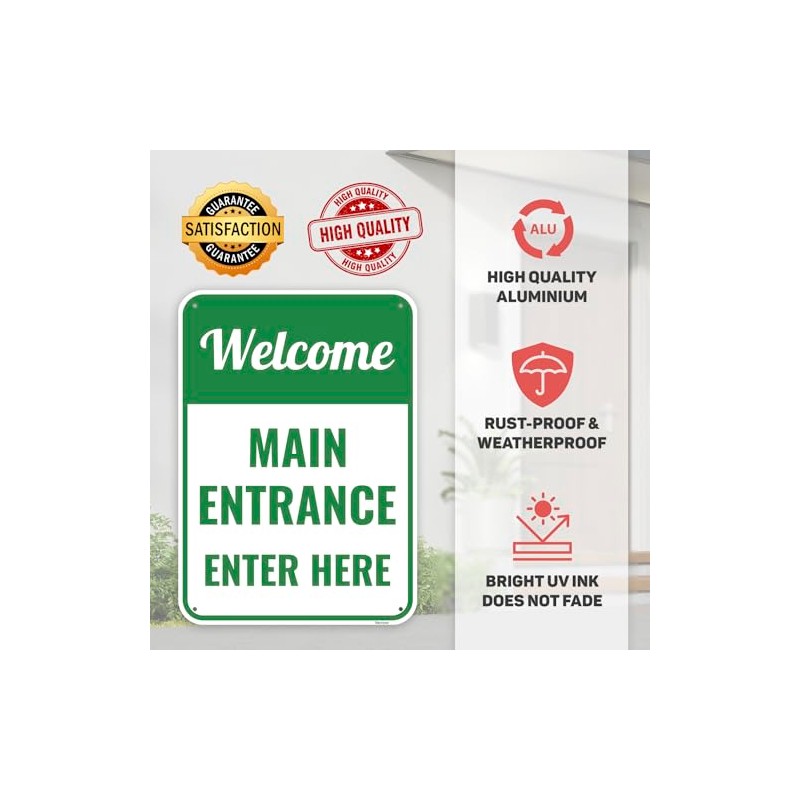 1PC Welcome Main Entrance Enter Here Sign, 14 x 10