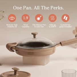 Our Place Cast Iron Always Pan | Premium Enameled, Toxin-Free Surface | 10-inch 8-in-1 Multifunctional Cookware System | Lid, Handle Covers | Heavy Duty Skillet | Oven & High Heat Safe | Steam