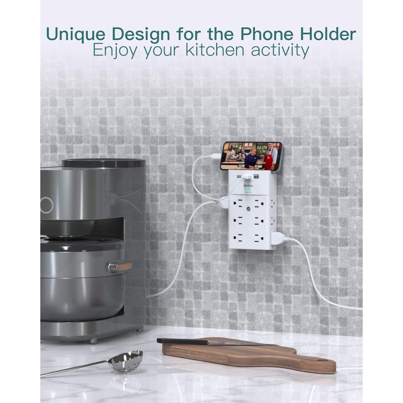 Addtam Multi Plug Wall Outlet, Surge Protector Wall Mount with