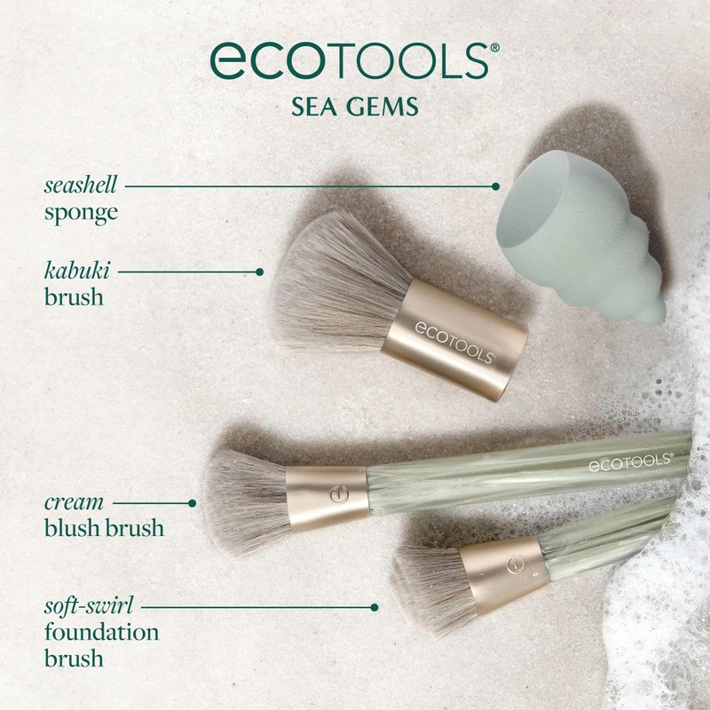 EcoTools Sea Gems Face Makeup Brush & Sponge 4 Piece
