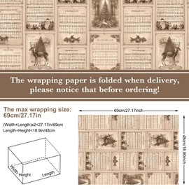 Watersay 12 Pcs Vintage Christmas Music Wrapping Paper 27 x 19 Inch Old Christmas Music Wrap Paper Funny Holiday Gift Packaging Festive Design for Xmas Party Decoration Scrapbooking Arts Craft(Brown)