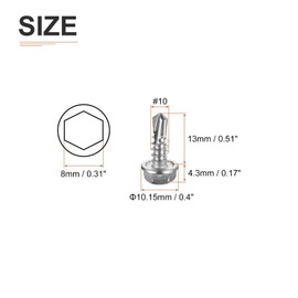 DTGN #10x1/2" Hex Washer Head Self Drilling Screws - 100Pack - Good for Machine - 410 Stainless Steel - Self Tapping Sheet Metal Screws