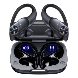 BMANI T60 Audfonos Bluetooth Deportivos, IPX7 Impermeable, Carga Inalmbrica, Pantalla Digital, 80H Autonoma, Cmodo para Oreja Negro                   