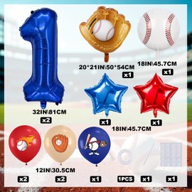 Zailo 32 Inch Baseball Theme Foil Number large Balloons Numbers 0-9 Supplies for Birthdays Navy Blue Red and White Sports Party Supplies Mylar Metallic Film Boys Decorative Arch Set (Number 11)