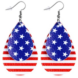 YINCUO 4th of July Patriotic Earrings for Women Memorial American Flag USA Dangle Leather Jewelry Day Independence Fourth of July Outfits Accessories