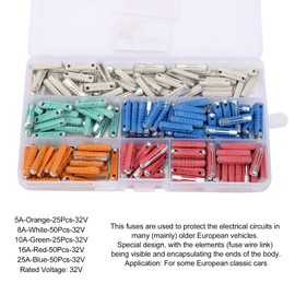 European Car Fuse, 200 Pieces 5A 8A 10A 16A 25A Continental Fuses Torpedo Type Set 32V Car Torpedo Fuse Box with Transparent Storage Box for Older