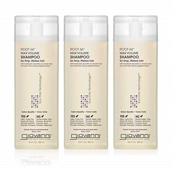 GIOVANNI Root 66 Max Volume Shampoo - For Fine Lifeless Hair, Rich in Nutrients, Volumizing Shampoo, Infused with Natural Botanical Ingredients, Helps Strengthen Hair, Color Safe - 8.5 oz (3 Pack)