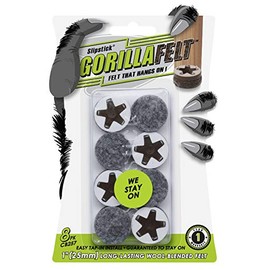 GorillaFelt CB257 Chair Leg Floor Protectors/Felt Glides (Set of 8) Tap On Felt Furniture Pads Guaranteed to Stay On, 1 Inch Round Sliders